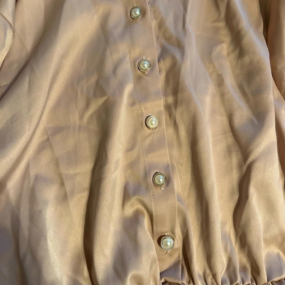 Pink Silk Dress with Pearl Buttons and Sash - Picture 3 of 4